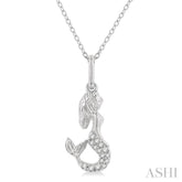 1/20 ctw Petite Mermaid Round Cut Diamond Fashion Pendant With Chain in 10K White Gold